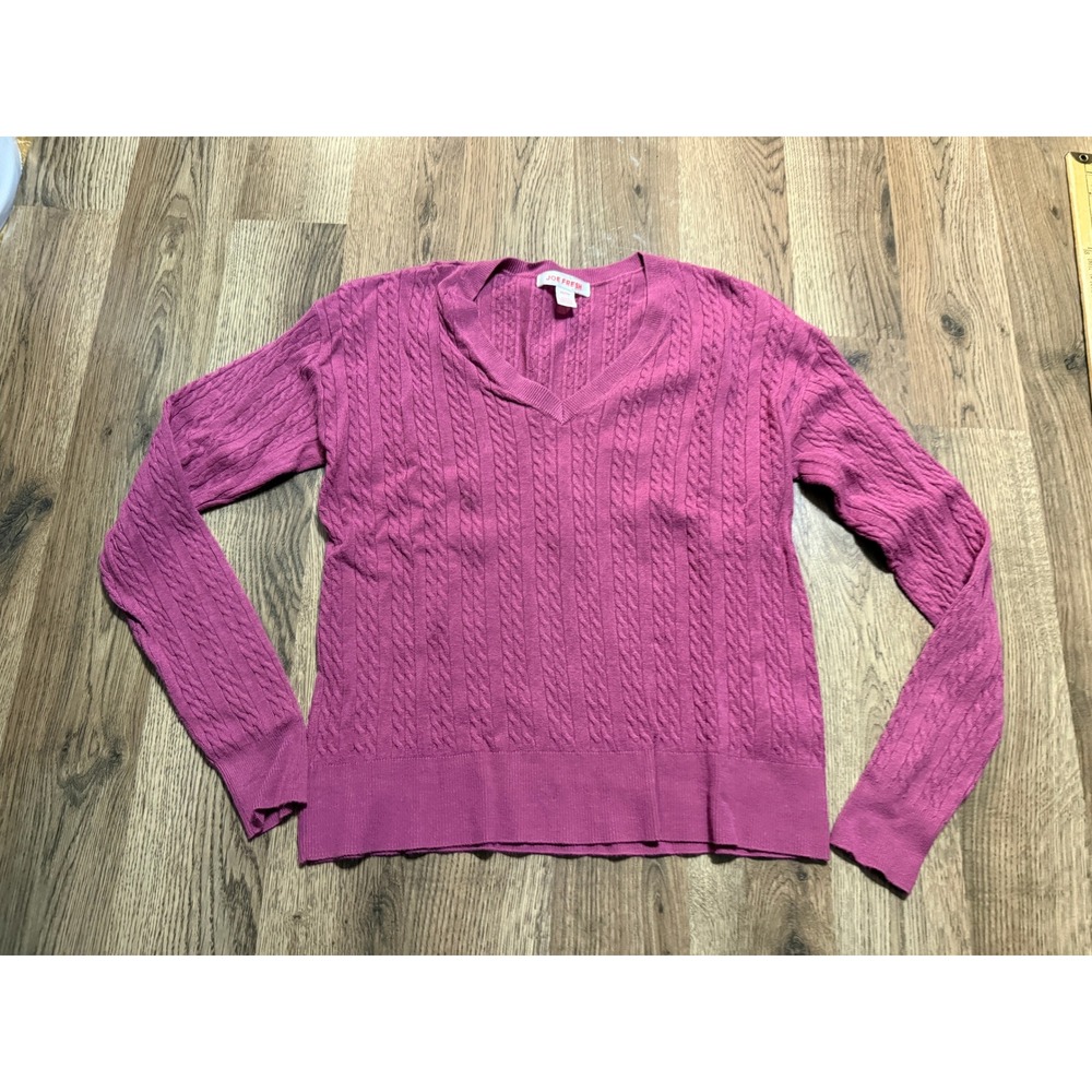 Joe Fresh Sweater Women Size XS Pink Cable Knit V-Neck Long Sleeve Rayon Blend
